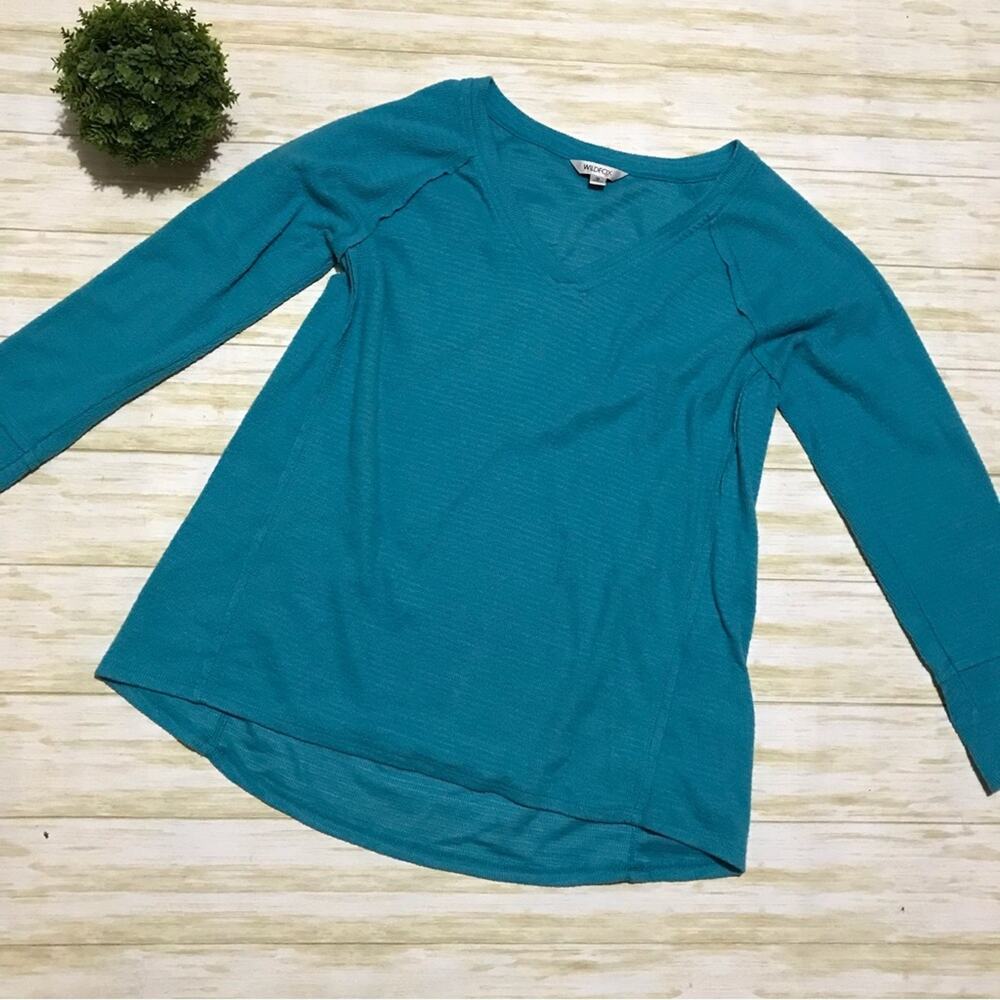 Wildfox Blue Green Teal V Neck Raglan‎ Oversized Tip Tee Size Medium